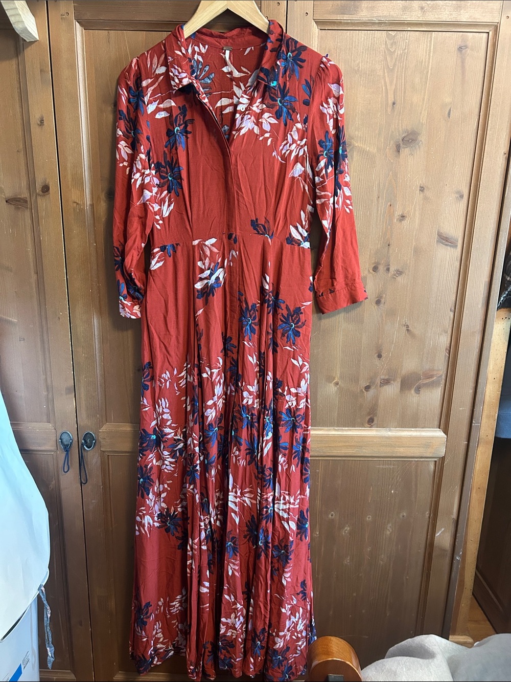 Free People After the Storm Maxi Shirtdress with Pockets, Size 4